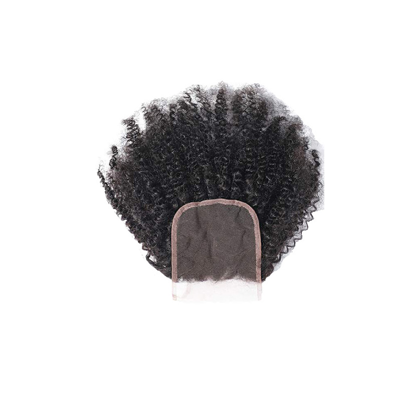 Brazilian Human Hair Afro Kinky Curly 3 Bundles With 4X4 Lace Closure Little Curl 4 PCS/lot 30inch Free Part Natural Color