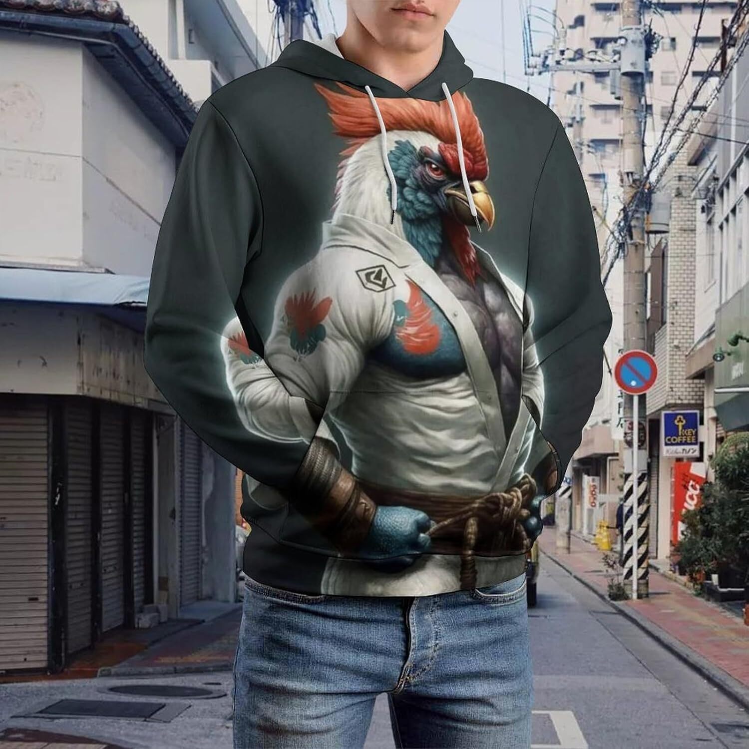 Hoodie for Mens Womens Mens Rooster Print Hoodies Hooded Sweatshirt with Pockets Winter Fall Pullover Graphic Hoodies sweatshirt Pullover Long Sleeve