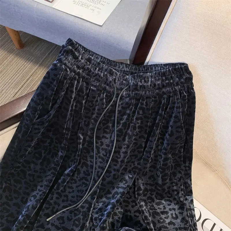 Deeptown Retro Leopard Harajuku Womens Pants Animal Printed Elastic Waist Wide Leg Bag Trouser American Retro Autumn Casual 241021