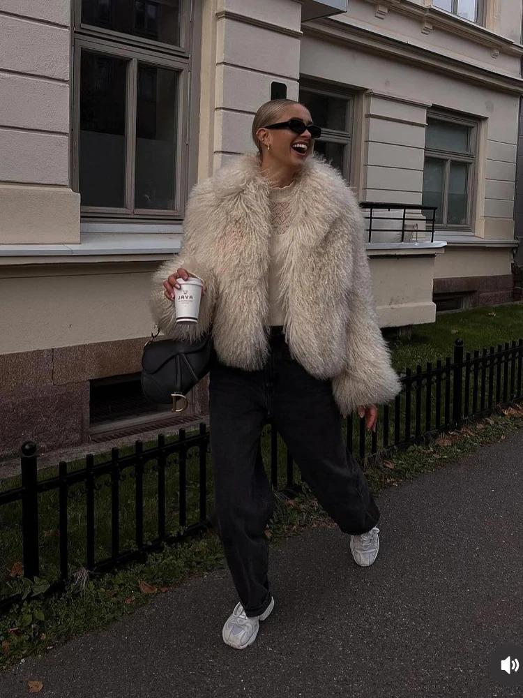 Artificial Mongolian Sheepskin For Women Wool Leather Jacket Long Sleeved Short Haired Coat Streetwear Warm Winter RR 241022