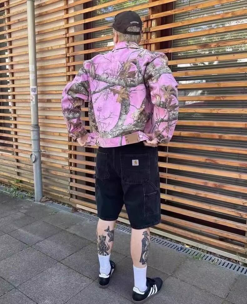 2024 New Classic REALTREE Camo Embroidered Pink BEACH Cotton Multi Pocket Denim Zipper Workwear Jacket Wt994