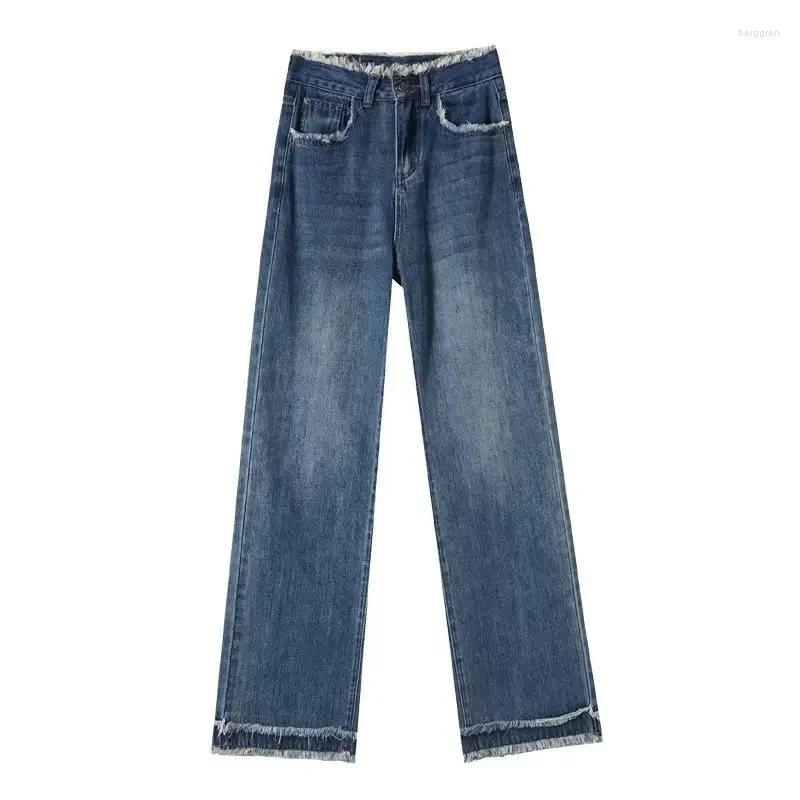 Womens Jeans Spring Autumn High-waisted Slimming Straight-leg Loose-fit Wide-leg For Women Fringe Style Casual Z260313