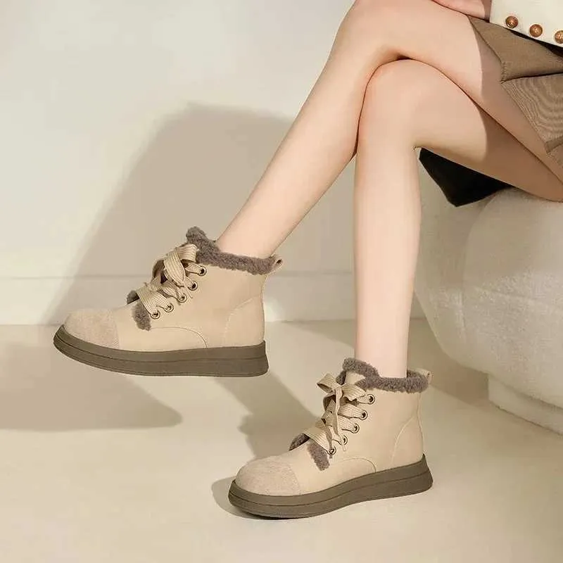 Designer Boots Winter Womens Keep Warm Ankle New Lace Up Plus Veet Platform Shoes For Women Outdoor Casual Sneakers Flat Snow Boots Xw6.5