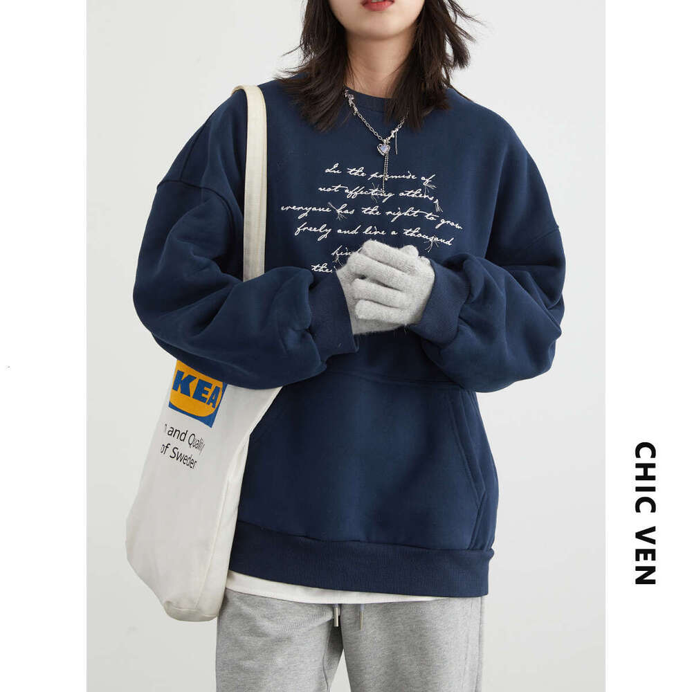CHIC VEN Women's Sweatshirts O Neck Loose Casual Plush Letters Embroidered Thick Warm Woman Sport Coat Winter Autumn 250526