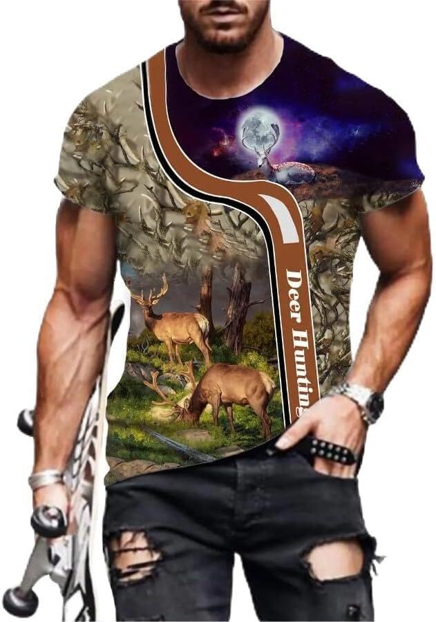 Mens T shirt Harajuku Fashion 3D Printe Animal Deer Man T Shirt New Loose Casual Summer Tee Shirt tee Casual tops summer clothes