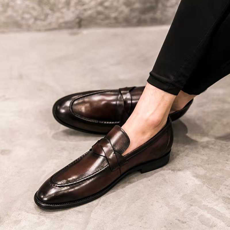 Men Dress Shoes Suture Summer Leisure Leather Shoes One Foot Leather Shoes Loafers Mens Dressing Casual Shoes 241009