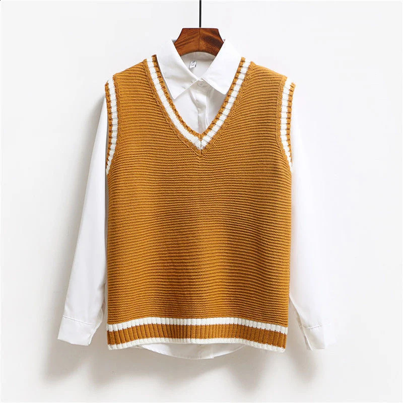 Korean Style Fashion Women Sleeveless Sweater Vest 2024 V Neck Knitted Pullover Female Spring Fall Jumper Top Knitwear Outerwear 241017Z