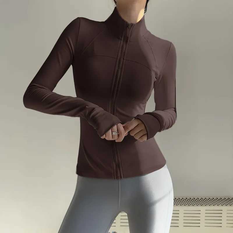 Womens zipper fitness clothing long sleeved sports jacket pocket yoga shirt quick drying gym top-notch sun protection sports shirt running jacket W250