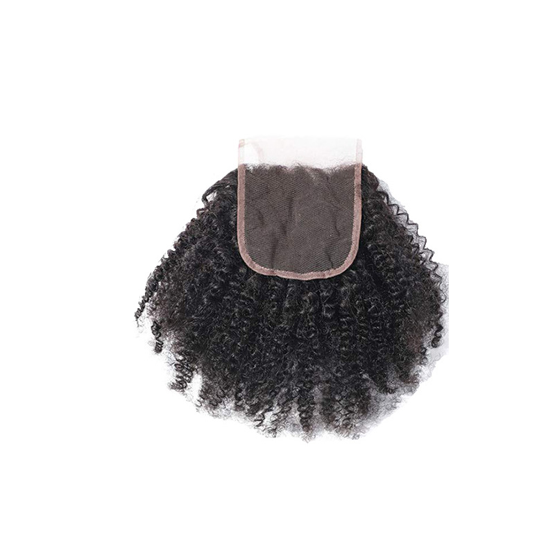Brazilian Human Hair Afro Kinky Curly 3 Bundles With 4X4 Lace Closure Little Curl 4 PCS/lot 30inch Free Part Natural Color