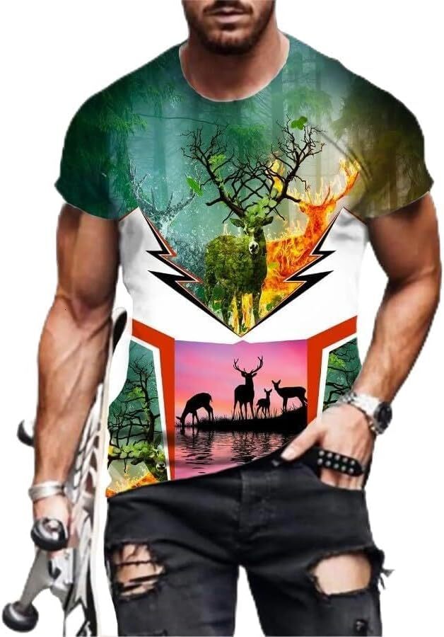 Mens T shirt Harajuku Fashion 3D Printe Animal Deer Man T Shirt New Loose Casual Summer Tee Shirt tee Casual tops summer clothes