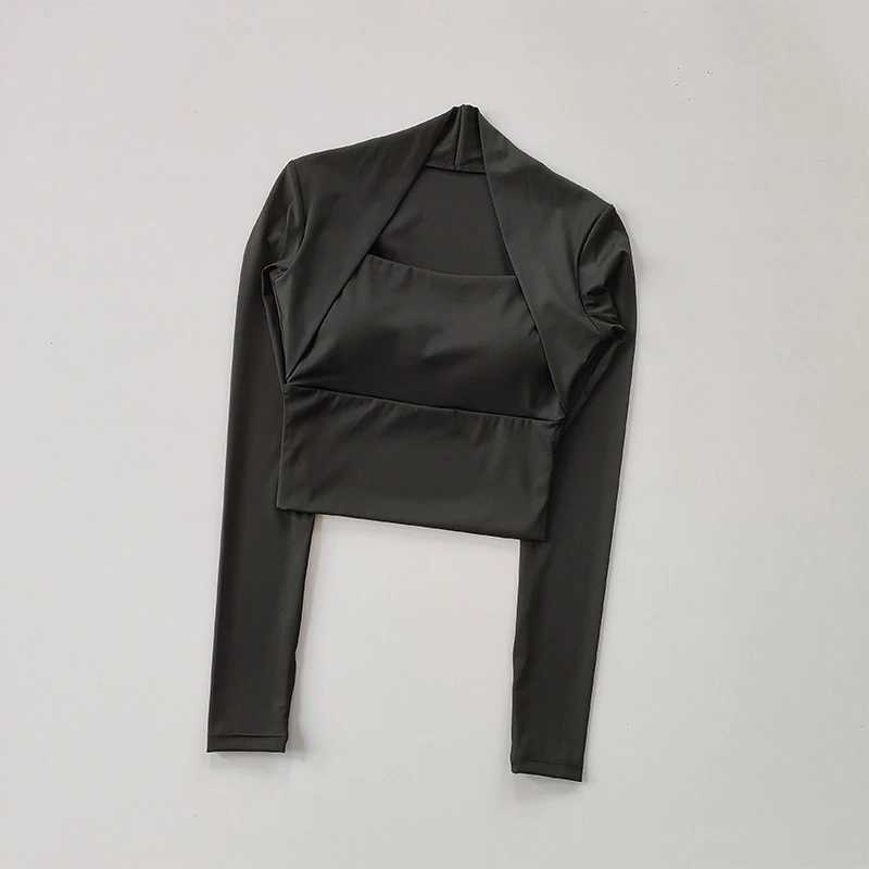 Fitness Chest Mat Sports Top Womens Long Sleeve Shirt Pra Speed Up Short Elegant Dance Yoga Dress Mini Belt GymXJ250410