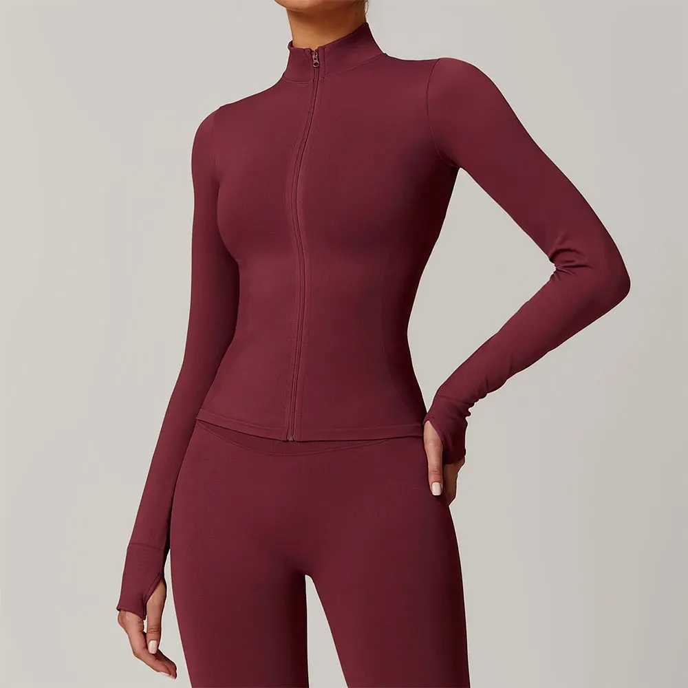 Seamless long sleeved sports jacket womens zipper fitness yoga shirt gym top active running jacket bicycle sportswear W250326