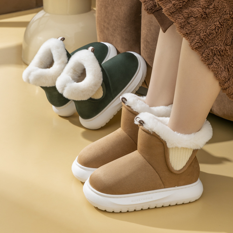free shipping new designer warm indoor home versatile boots women thick heels winter snow martin rain boots fur furry thick soled winter boots