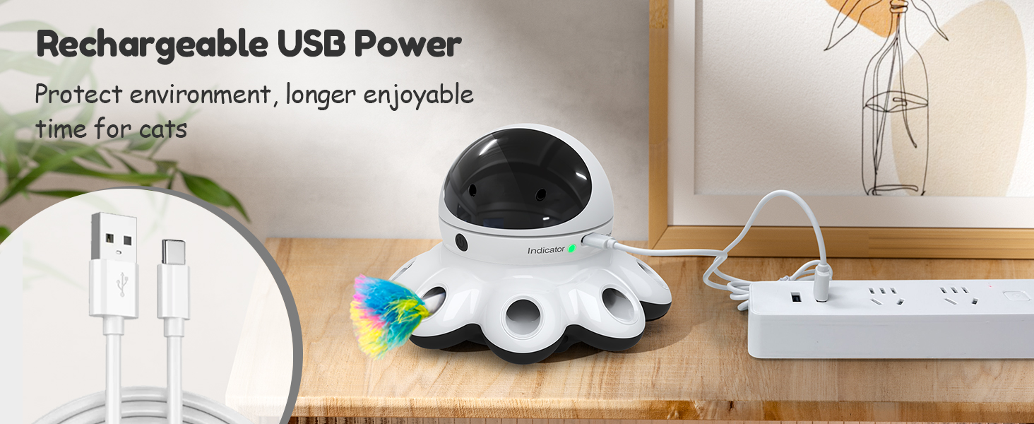 Cat Laser Toy ,2-in-1 Interactive Cat Toys for Indoor Cats, Automatic Laser Pointer Cat Toy, 8 Holes Mice Whack A Mole Moving Feather, USB Rechargeabl