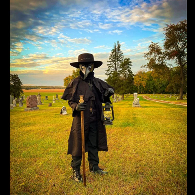 Plague Doctor Costume Hooded Cloak Long Nose Beak Latex Mask Halloween Cosplay for Kids and Adult Party 241022