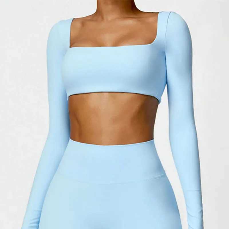 New yoga long sleeved womens outdoor running fitness T-shirt long sleeved yoga shirt push up training single piece top W250326