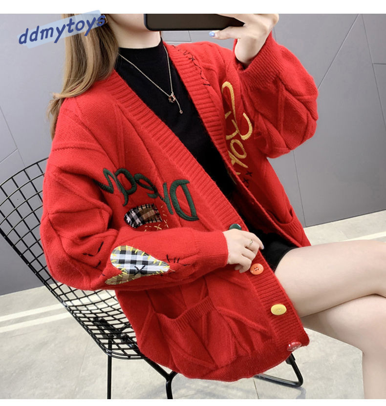 Ddmytoys Autumn Winter New Korean Embroidered Cardigan Women Loose And Lazy Style Knitted Sweater For Slimming Women S Coat F1023#62