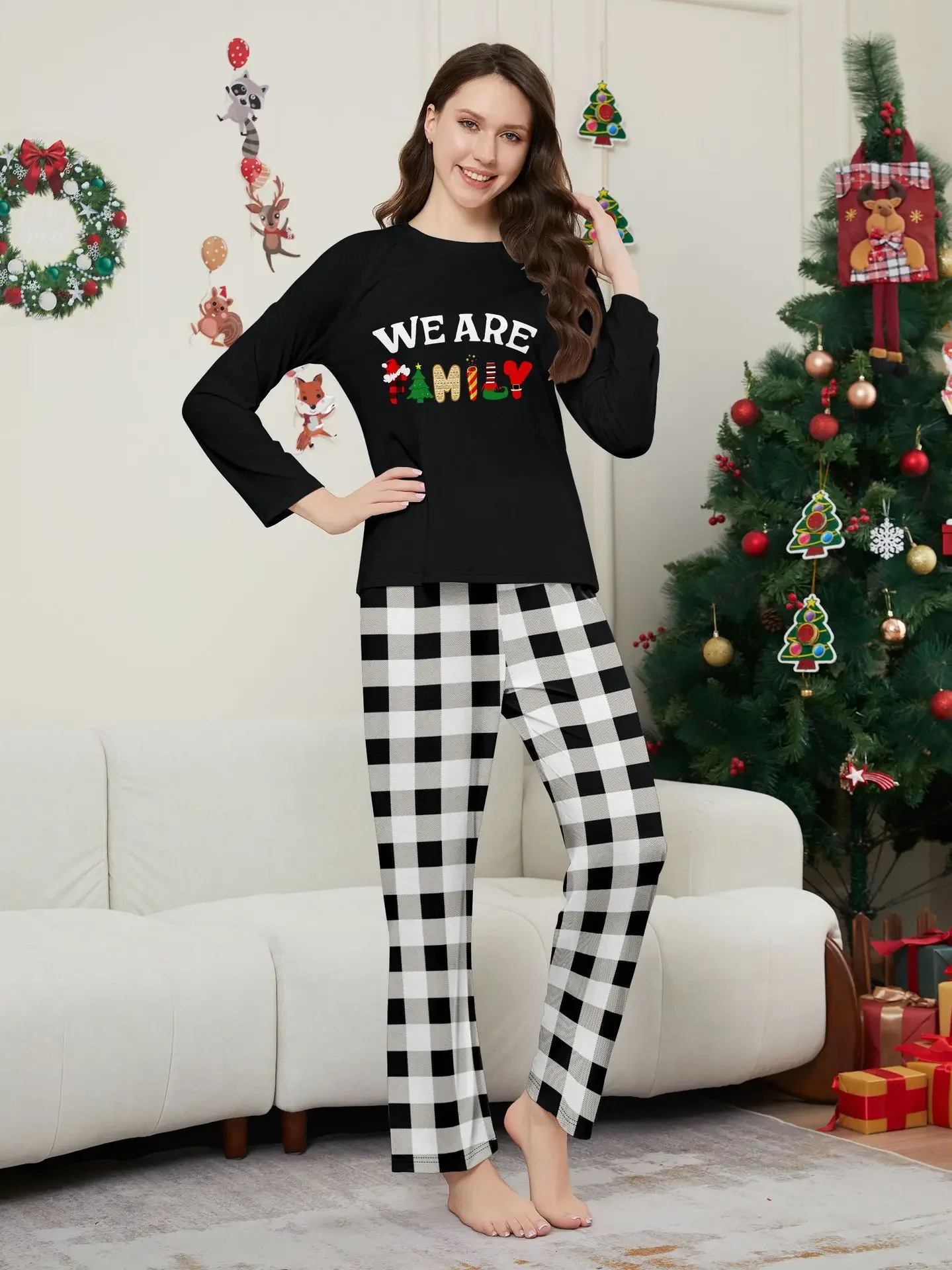 Merry Christmas Plaid Print Family Pajamas Adult Kids Matching Clothing Set Casual Soft Homewear Baby Dog Romper Cute Xmas Look 241022