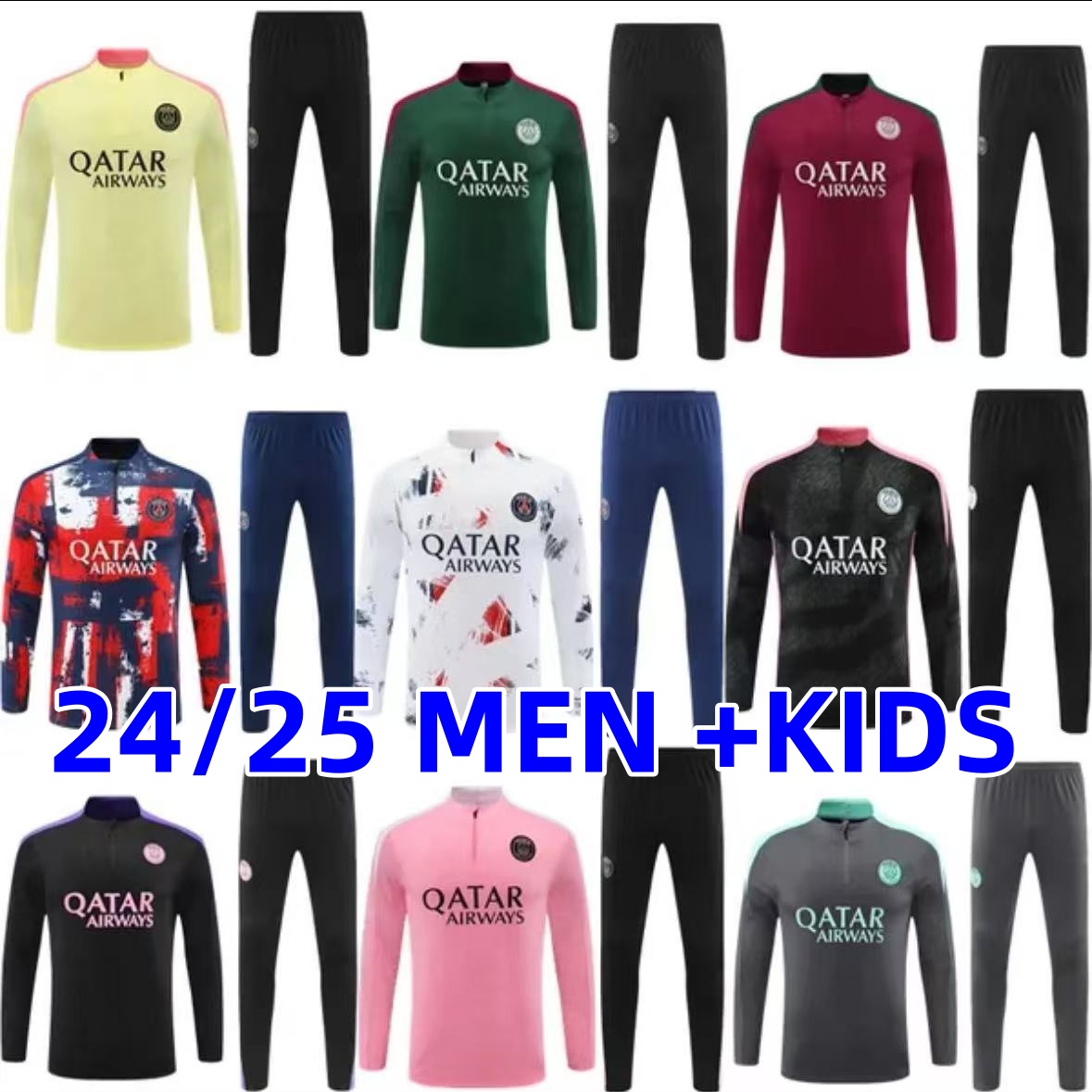 Paris soccer tracksuits 2024 2025 MBAPPE Kids and Men 22 23 24 25 PSGes training suit long sleeve football soccer jersey kit uniform chandal adult Player version