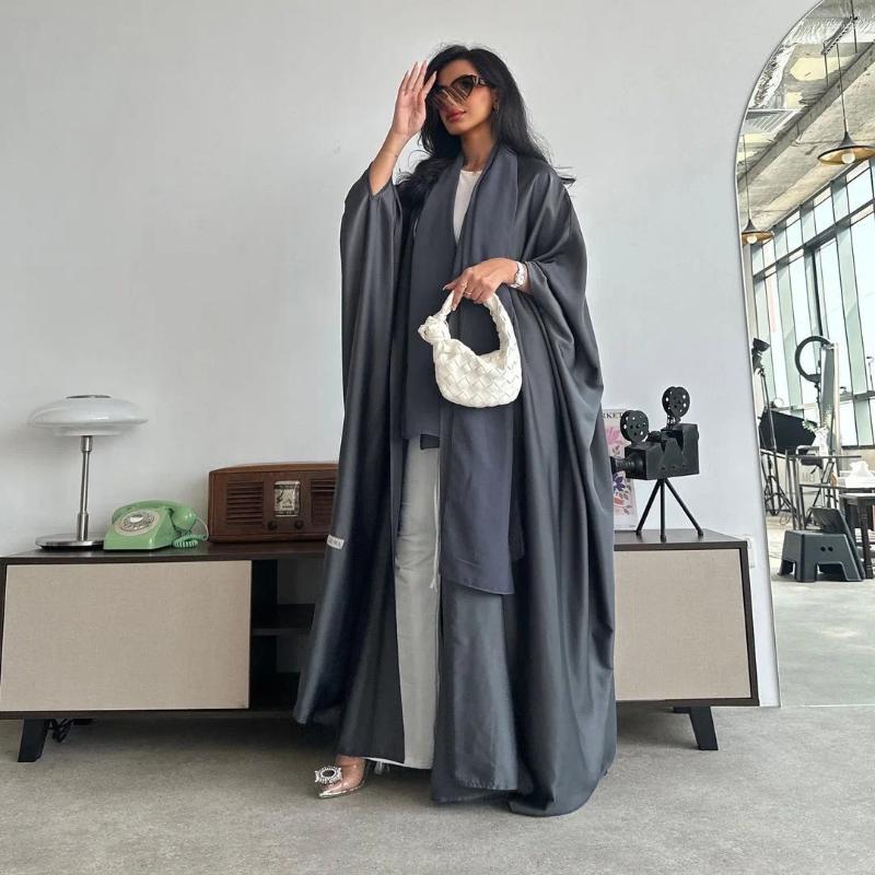 Ethnic Clothing Ethnic Clothing Dubai V-Neck Open Abaya For Muslim Woman Brief Solid Ka Moroccan Saudi Loose Fashion Kaftan 2024