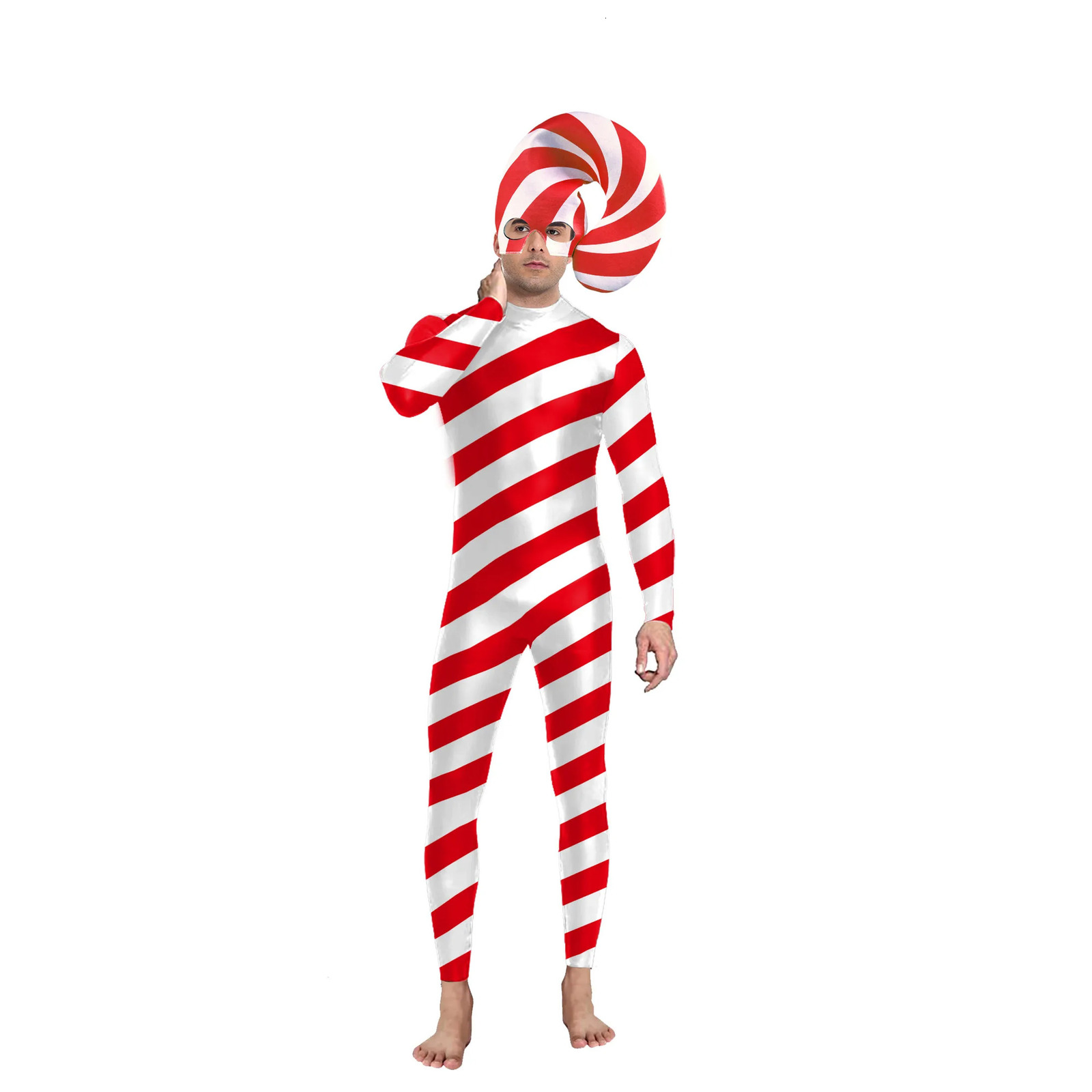 Color Cosplayer Candy Cane Jumpsuit Stripe Cosplay Costume Halloween Outfit Festival Bodysuit Christmas Party Zentai Suit 241022
