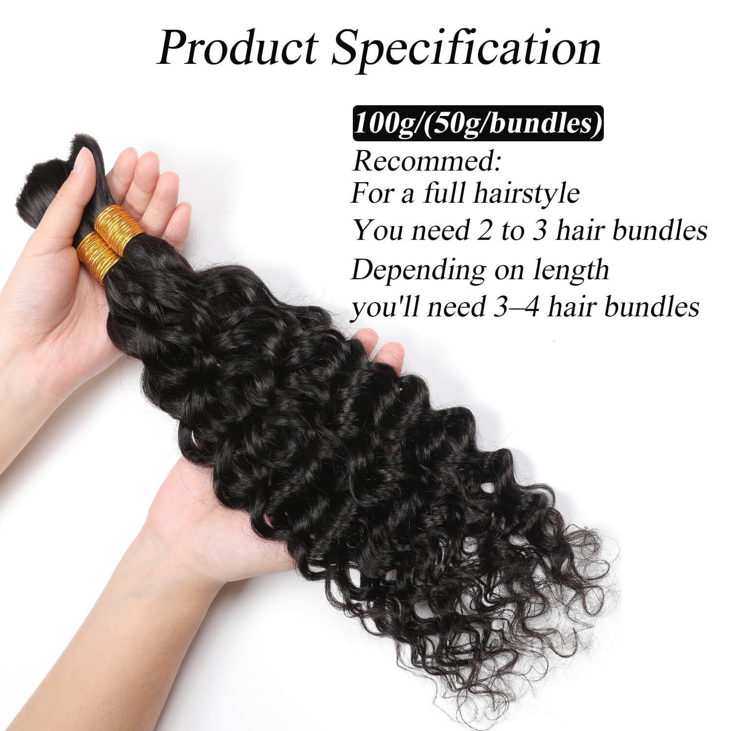 Deep Wave 100% Unprocessed No Weft 18 Inch Curly Bulk Human Hair For Braiding #1B