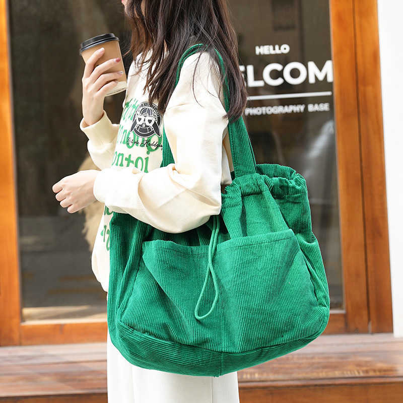 handbag ins canvas large capacity underarm bag internet famous fashionable drawstring single shoulder women's bag 241015