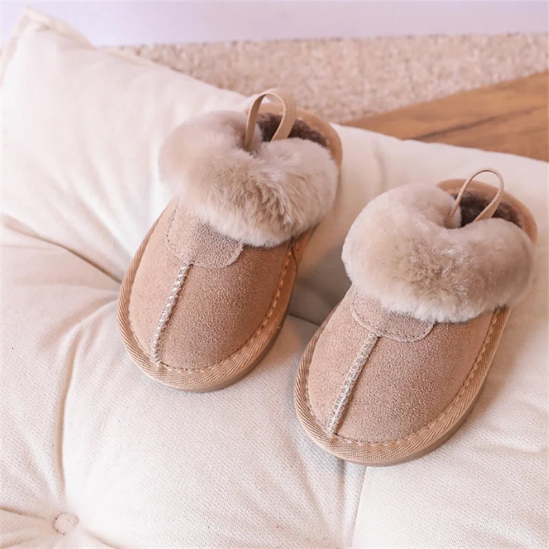 Winter Baby Shoes Leather Warm Plush Toddler Kids Slipper Shoes Rubber Non-slip indoor Fashion Little Girls Slipper 241022