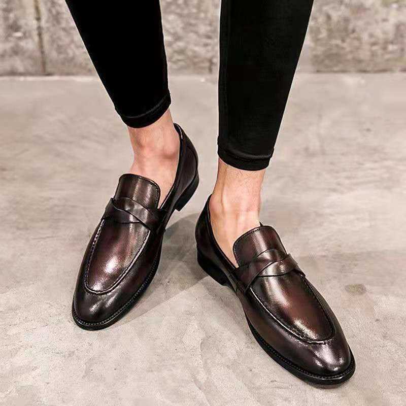 Men Dress Shoes Suture Summer Leisure Leather Shoes One Foot Leather Shoes Loafers Mens Dressing Casual Shoes 241009