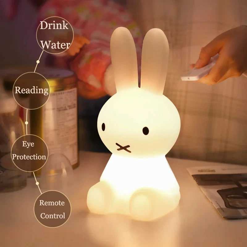 Cute 3D Night Light Kawaii Animated Cartoon Rabbit Eye Protection Rechargeable Desk Lamp Bedroom Childrens Bedlight Campsite Light X241021