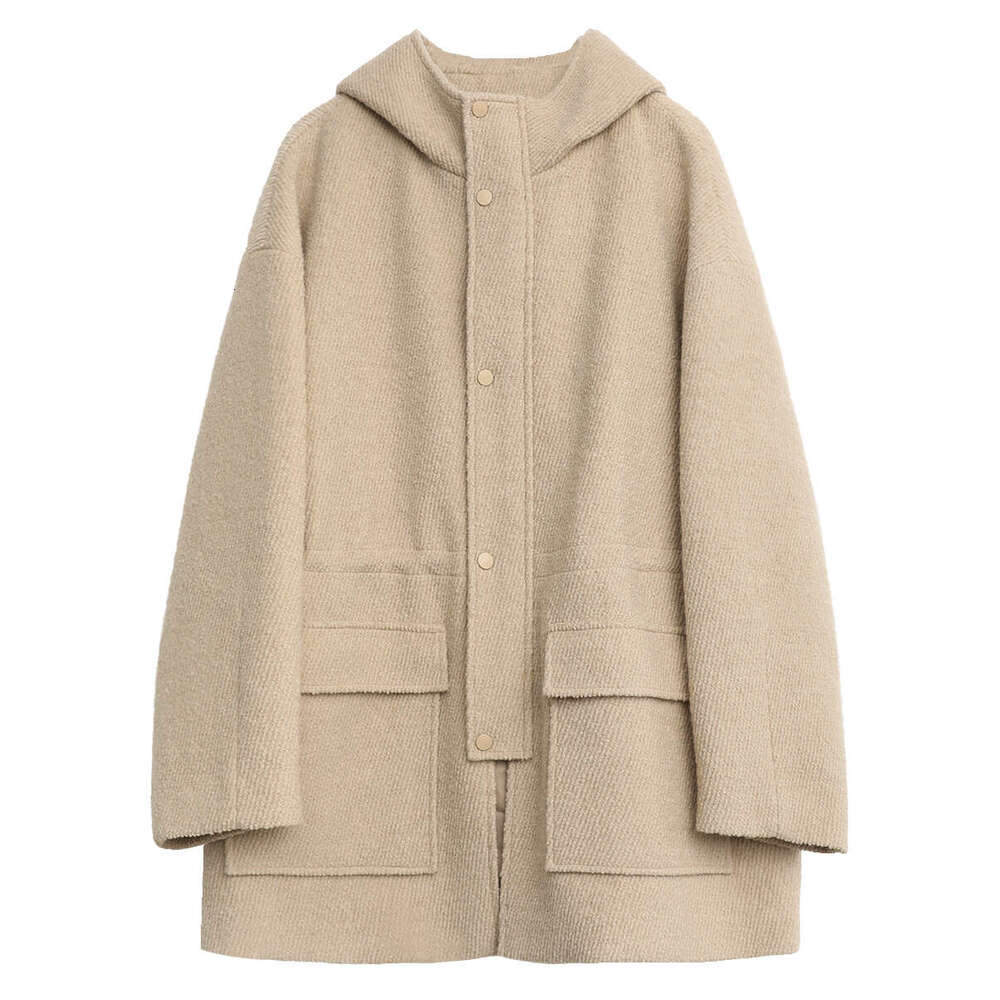 CHIC VEN Women's Woolen Coat Loose Solid New British Hooded Jackets Drawstring Mid-Length Ladies Windbreaker Autumn Winter 250526