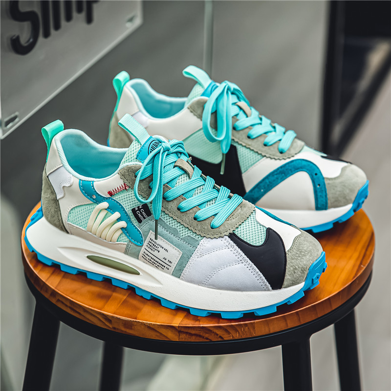 Men's shoes spring breathable 2024 new men's sports versatile casual shoes, height increasing low top color blocked leather surface simple d