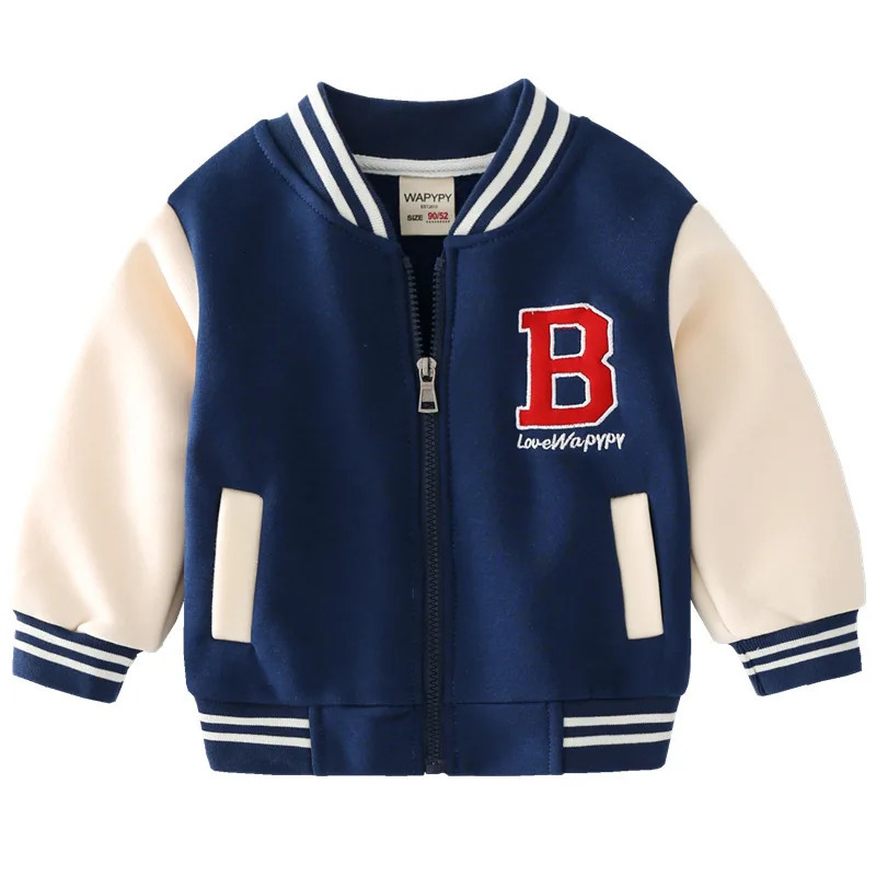 Autumn Winter Boys Zipper Jacket Kids Fleece Outerwear Baby Embroidery Letters Baseball Uniform Children V-Neck Casual Top 241022
