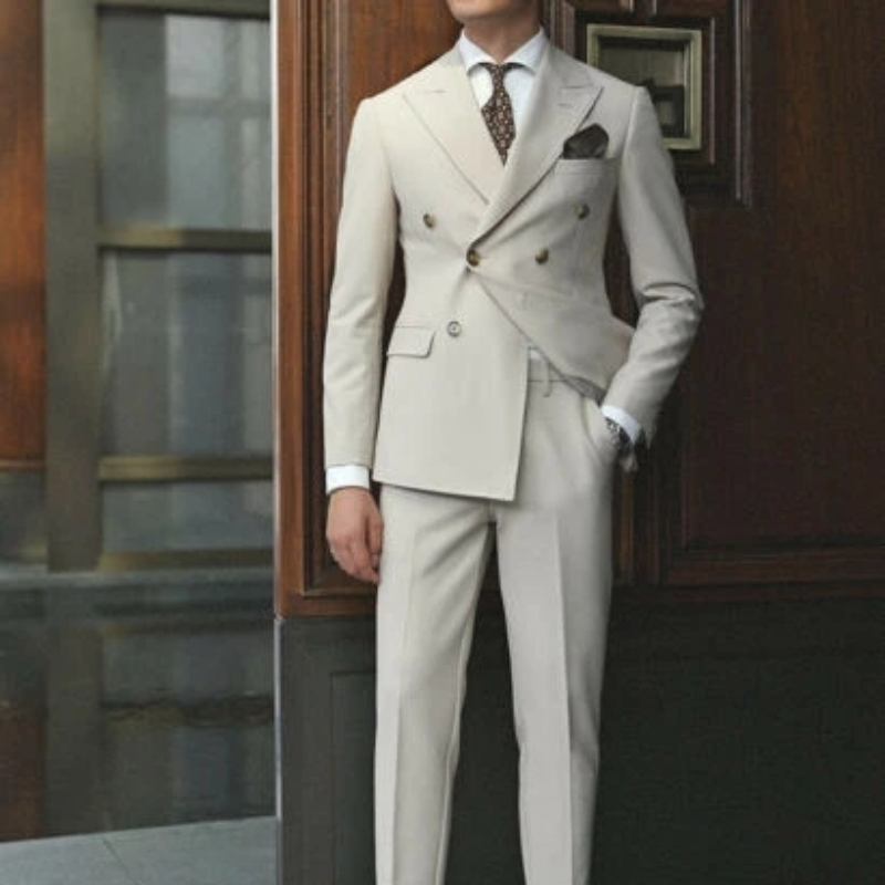 Double Breasted Men Suits for Wedding Slim Fit Formal Groom Tuxedo Peaked Lapel Custom Made Prom Party Blazer 2 Pieces 2024