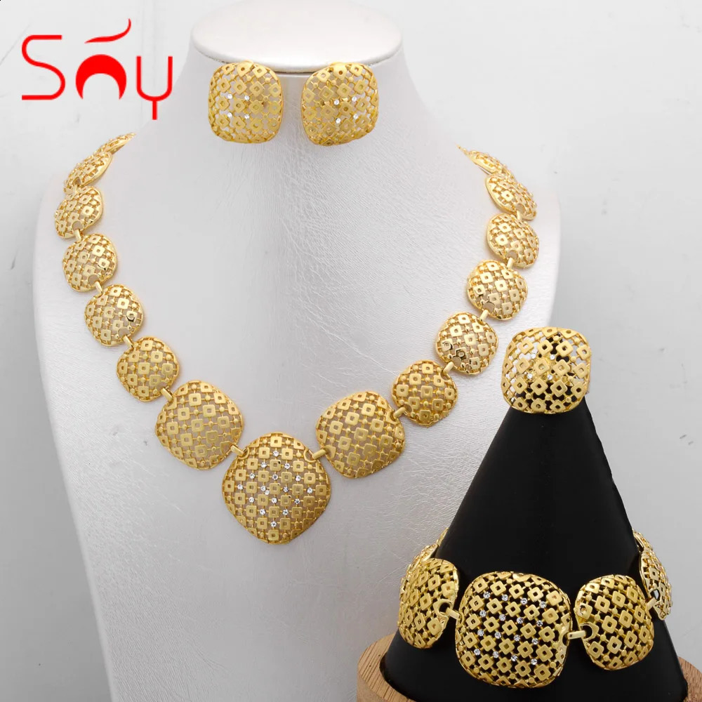 Sunny Costume Jewelry 4-piece set of classic simple earrings necklaces bracelets rings womens brides wedding daily clothing gifts 241014