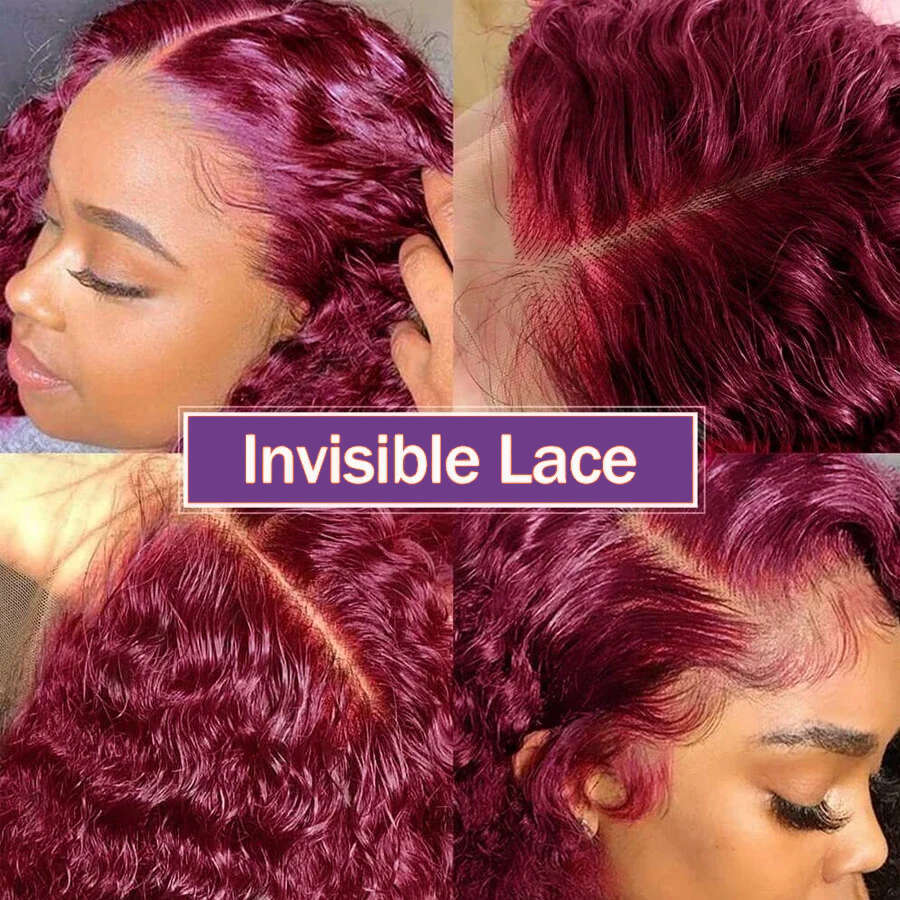 Red Bob 99J Bury Front 13x4 Curly Wigs Lace Human Hair Colored Deep Wave Frontal Wig