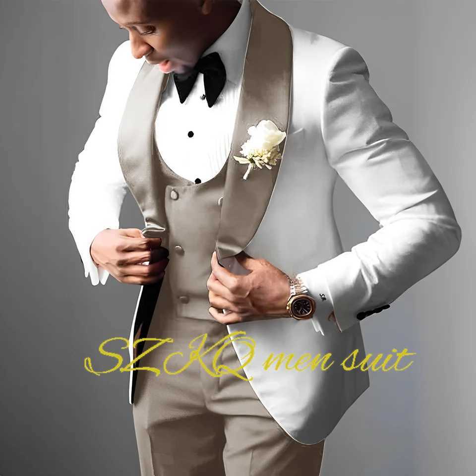 White mens wedding evening gown elegant mens suit green fruit collar jacket pants vest 3-piece set custom color XS-5XL X2411261