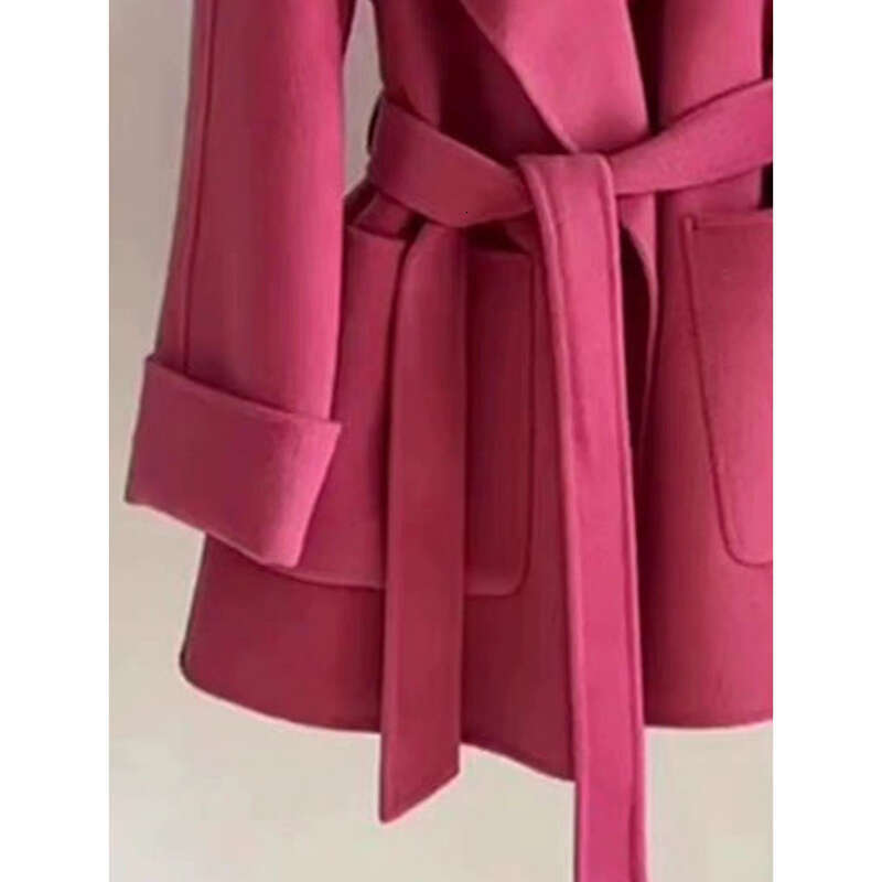 French Hepburn Style Double-Sided Cashmere Coat, Light High-End Feeg, Rose Pink Woolen Coat Women