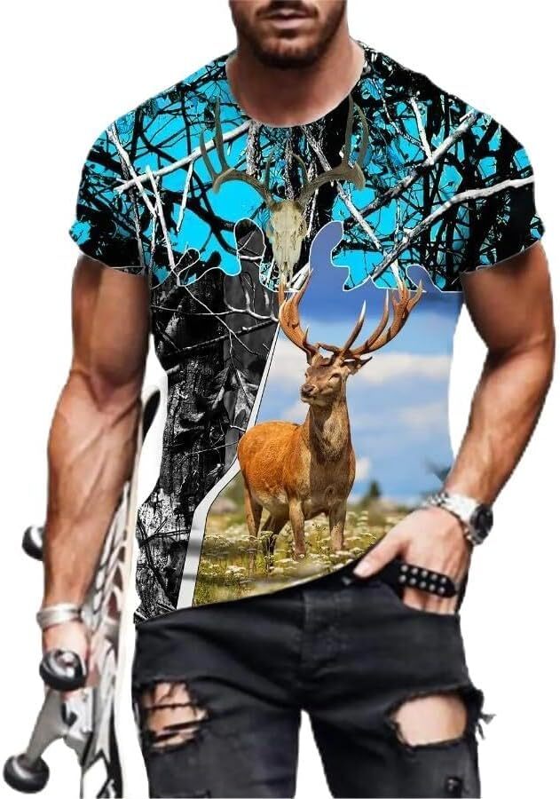 Mens T shirt Harajuku Fashion 3D Printe Animal Deer Man T Shirt New Loose Casual Summer Tee Shirt tee Casual tops summer clothes