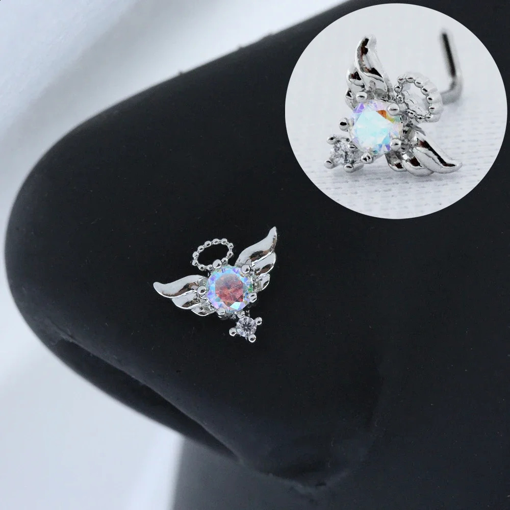 20G Steel Nose Rings for women Cross Piercing Jewelry Body Shiny CZ Dangle L Shape Studs 241021