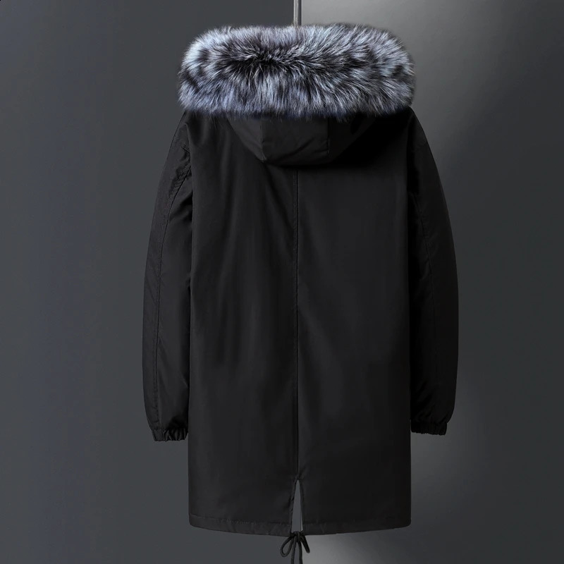 Fashionable long couple fox fur collar thick down jacket mens comfortable insulated winter warm jacket 241021