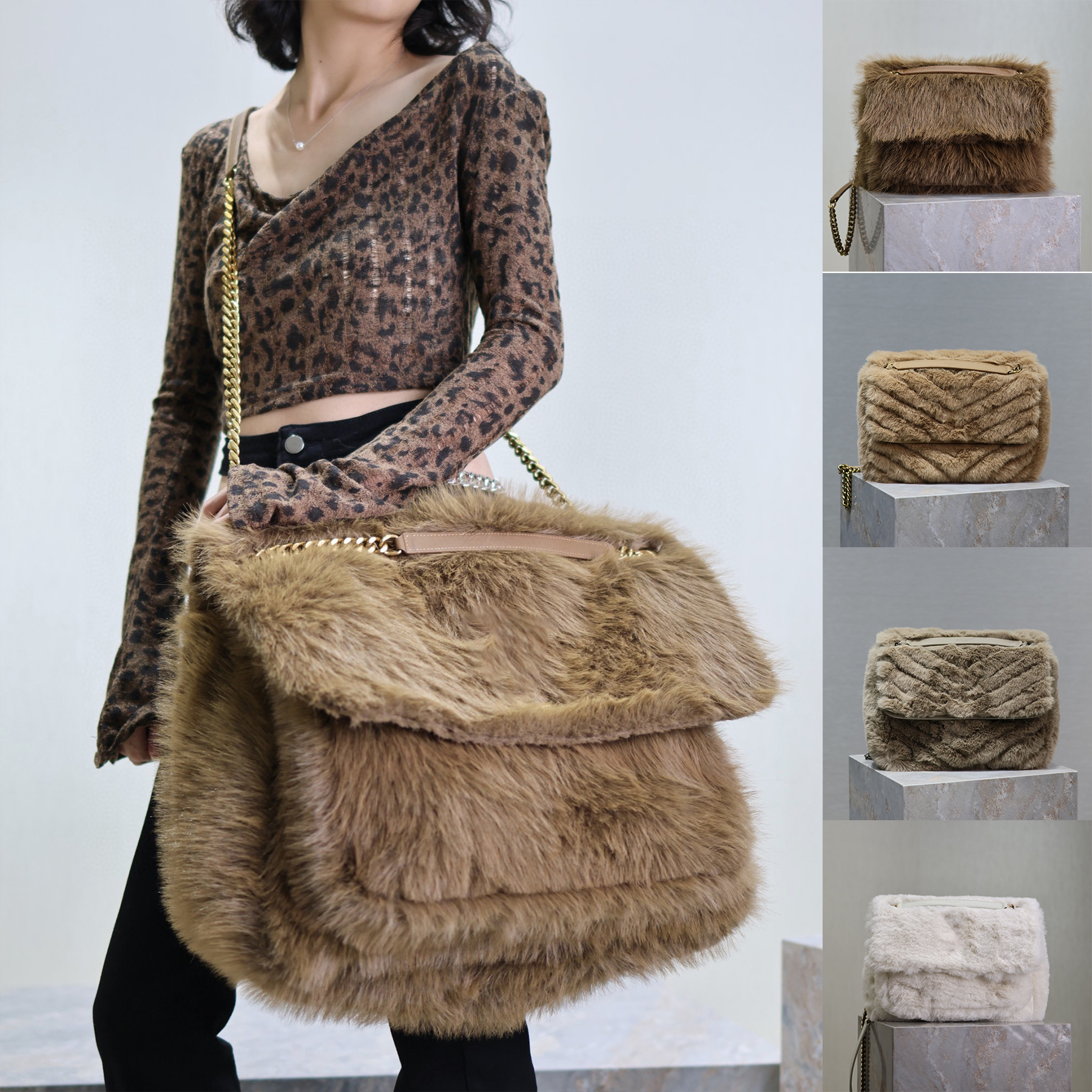 Designer - oversized in shearling 47cm shouder bag crossbody bag envelope bags large capacity ladies chain bag fall and winter style fluffy bag