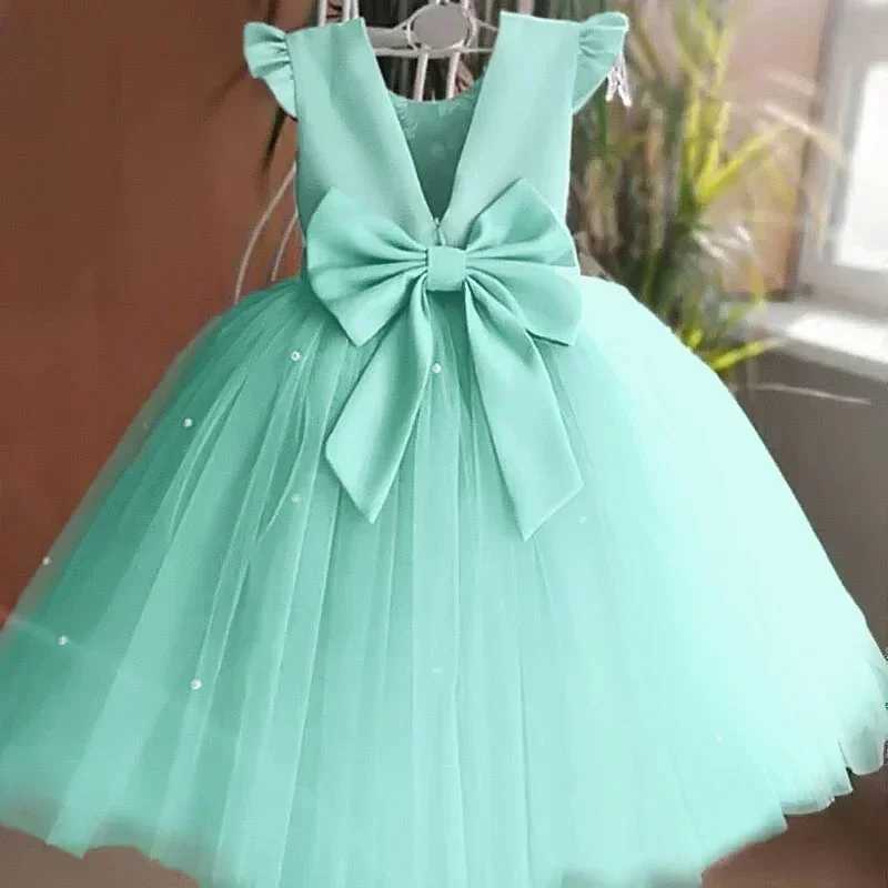 Summer Girls Lace Dresses For Kids 1-5 Year Flower Birthday Tulle Tutu Dress Backless Bow Princess Wedding Gown Kids Party Wear X250528