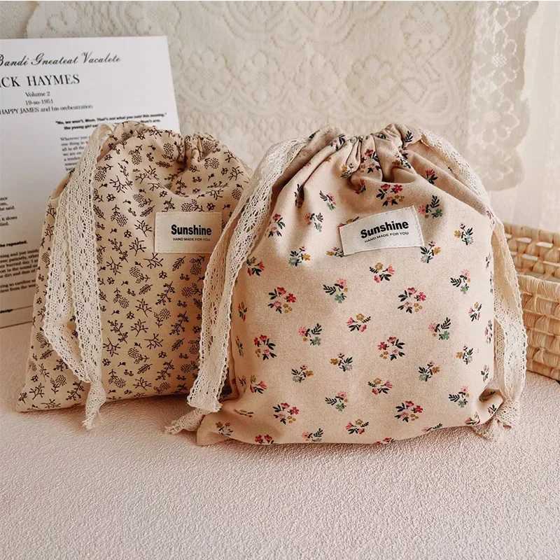 Printed Flower Mommy Bag Baby Diaper Bag Cotton Nappy String Pocket Stroller Carry Pack Travel Outdoor Diaper Storage BagC250326
