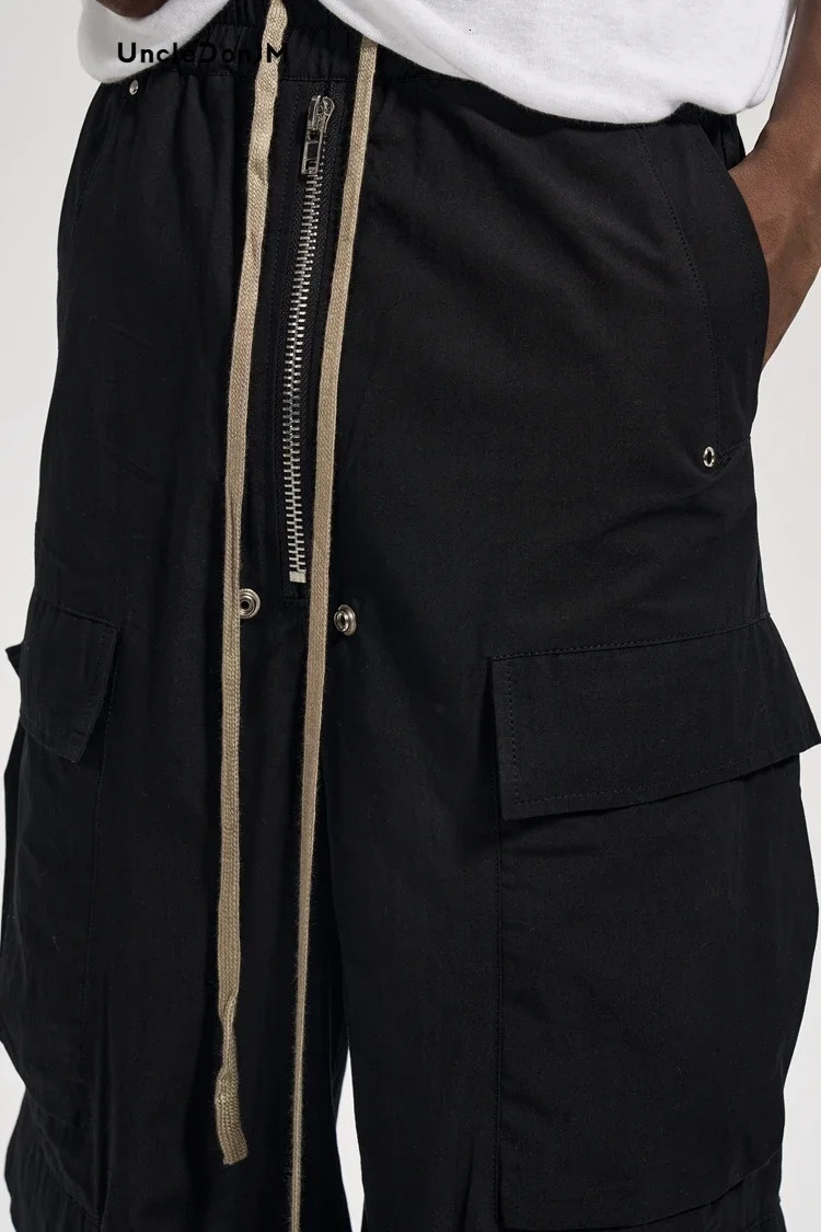 Retro zipper side pocket cargo pants Flared casual pants for men Y2k bagged pants Japanese streetwear mens style 241022