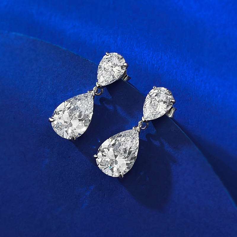 Rulalei Dangle Earrings Stunning Elegant Deluxe Jewelry Pure 100% 925 Sterling Silver Water Drop White Transparent Moissanite Diamond Women Wedding Ea - view 6