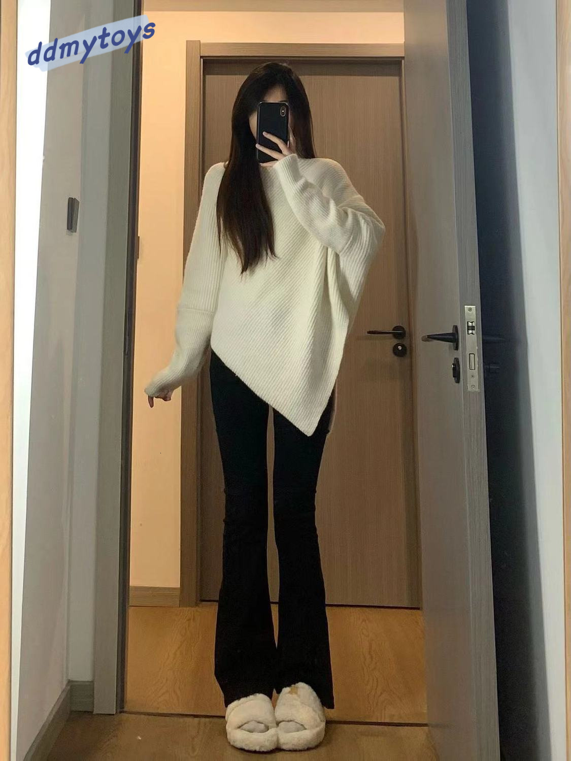 Ddmytoys Irregular High Neck In Autumn Winter New High End Soft And Sticky Top Korean Lazy Style Knitted Sweater For Women F1023#40