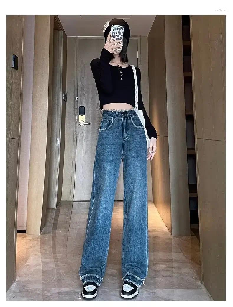 Womens Jeans Spring Autumn High-waisted Slimming Straight-leg Loose-fit Wide-leg For Women Fringe Style Casual Z260313