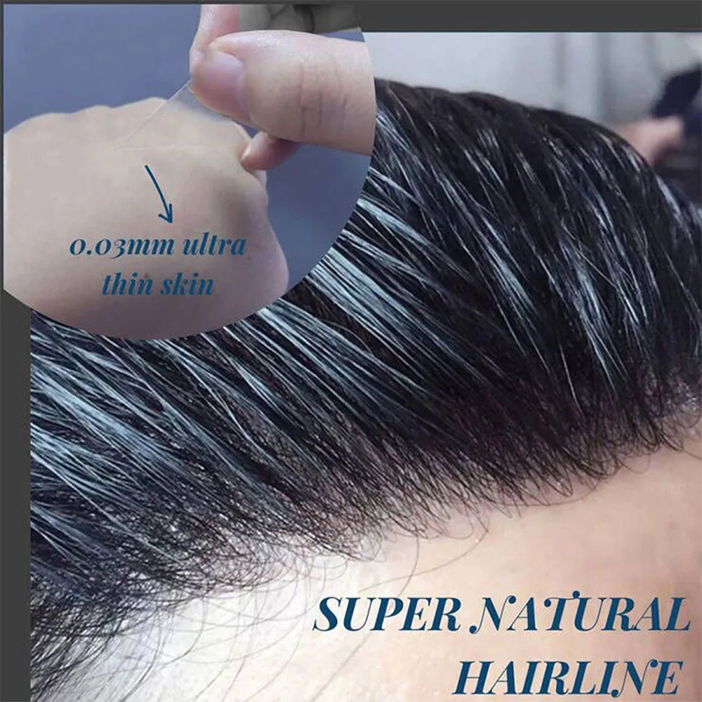 Mens Frontal Toupee V Loop 100% Human Hair Forehead Hairline Patch 0.06mm Thin Skin PU Hairline Mens Capillary Prosthesis 241102