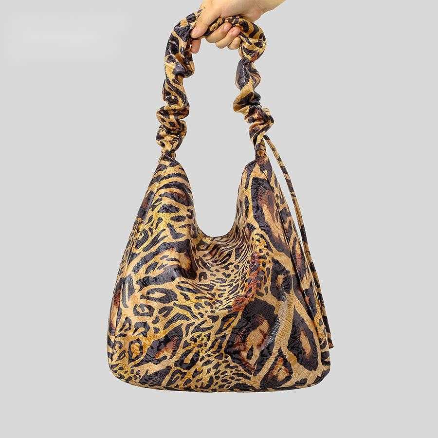 CMM Korean Instagram Leopard Pattern Large Capacity Shoulder Bag Large Drawstring Shoulder Strap Handbag Underarm Bag Women 241015